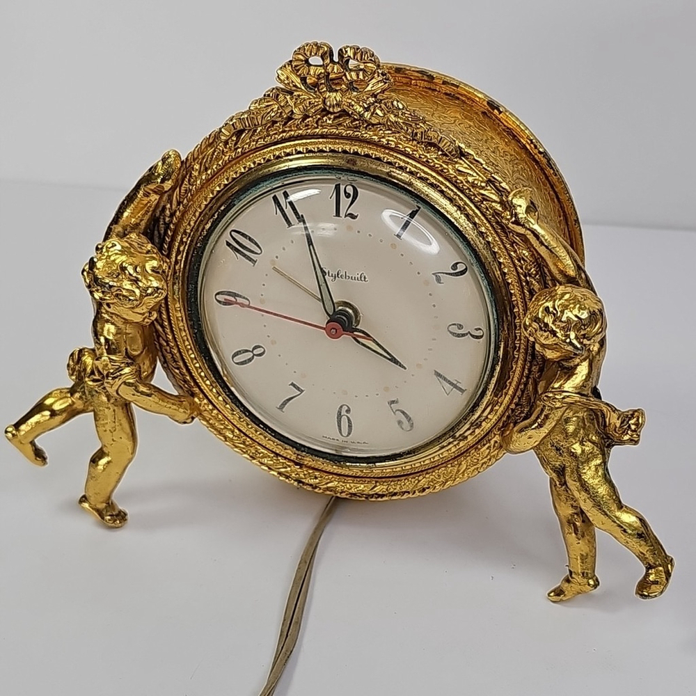 Vintage Stylebuilt Cherub Gold Gilt Hollywood Regency Clock Works, READ DESCRIPT